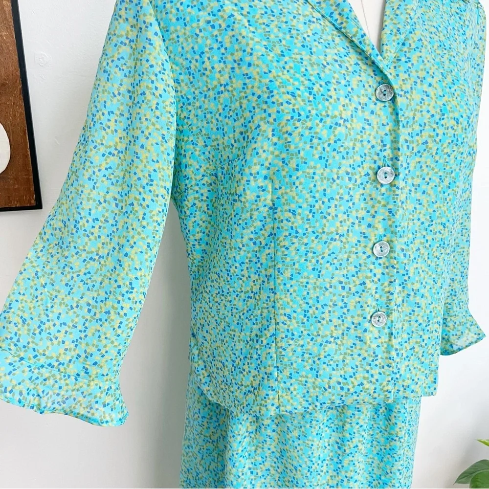 90s Chiffon Patterned Matching Skirt & Top Set size 8 medium